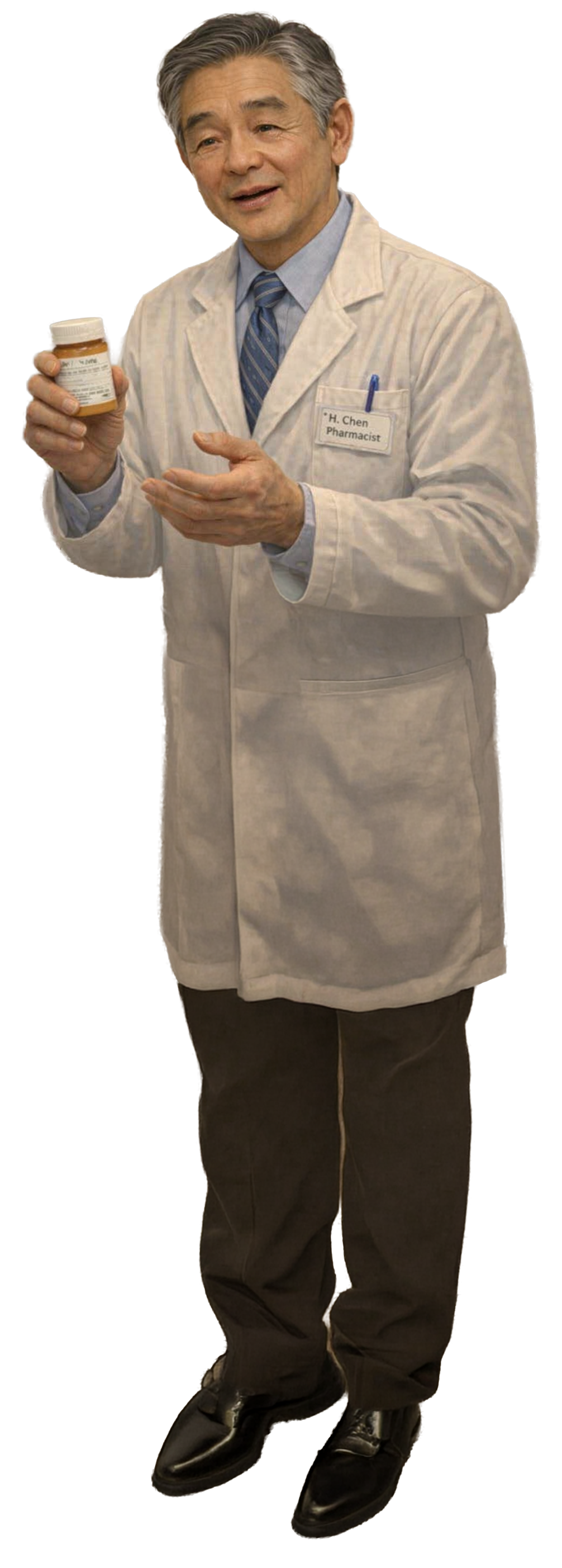Dr. Henry Chen standing by his shelves